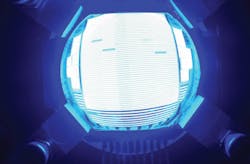 This wafer-level LED emits up to 157 W of output light. This wafer-level LED emits up to 157 W of output light.