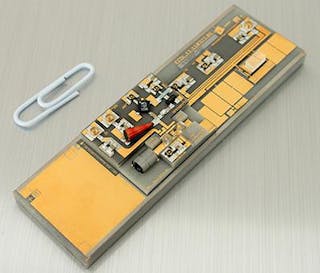 A microintegrated extended-cavity diode laser (ECDL) is designed for laser spectroscopy of rubidium atoms in space. This module was used on April 23, 2015 in tests aboard the FOKUS research rocket.