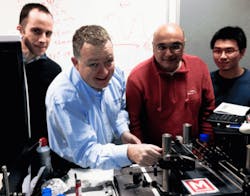 Pictured left to right: Nils Hempler, head of the Innovation Centre at M Squared Lasers; Dr. Graeme Malcolm OBE, CEO at M Squared Lasers; professor Kishan Dholakia, University of St Andrews; Dr. Zhengyi Yang, University of St Andrews.