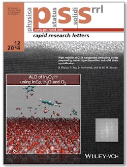 Research on improved indium oxide deposition is highlighted on the cover of Rapid Research Letters. Reference: Macco et al., Phys. Status Solidi RRL 8, 12, 987&ndash;990 (2014). (Image credit: Oxford Instruments)