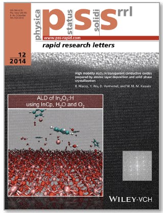 Research on improved indium oxide deposition is highlighted on the cover of Rapid Research Letters. Reference: Macco et al., Phys. Status Solidi RRL 8, 12, 987&ndash;990 (2014). (Image credit: Oxford Instruments)