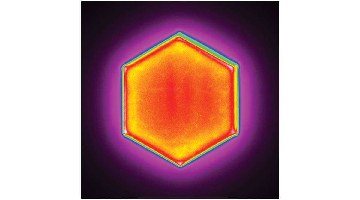 FIGURE 1. The output beam of a 200 W laser-diode array made by DALSA and used to enhance MRI imaging is hexagonal with a beam size of ~63 mm.