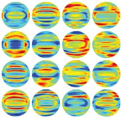 Seen here are representative major light scattering patterns of a single bacterium, from which its species (Lactobacillus casei) was identified from a machine-learning algorithm. Seen here are representative major light scattering patterns of a single bacterium, from which its species (Lactobacillus casei) was identified from a machine-learning algorithm.