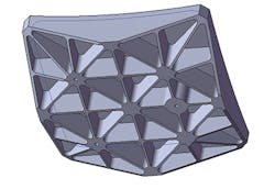 FIGURE 2. An optical component design for an airborne application shows the lightweighting done to reduce the component's mass. FIGURE 2. An optical component design for an airborne application shows the lightweighting done to reduce the component's mass.