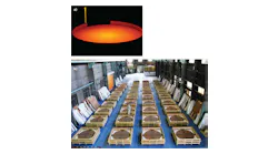CLEARCERAM-Z HS boules produced at Ohara's factory in Japan (a) will be further processed to become the M1 primary mirror segment blanks that, when placed in a closely fitting hexagonal array, will form the TMT's primary. Some of the more than 100 mirror blanks already produced by Ohara undergo an inspection (b).