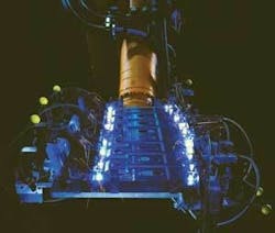 A TRUMPF CO2 system is used for remote welding of the rear panel of the VW Passat. Shown is the sheet metal panel at the top of the rear seat, below the rear window. Three sheet metal stampings are welded together to fabricate this panel. A TRUMPF CO2 system is used for remote welding of the rear panel of the VW Passat. Shown is the sheet metal panel at the top of the rear seat, below the rear window. Three sheet metal stampings are welded together to fabricate this panel.