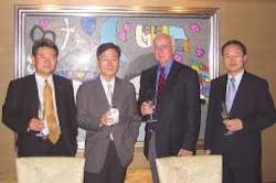 Left to right: Jay Kay, president of Hankwang Co. Ltd., Kyu-Dong Sung, president of EO Technics, ILS editor-in-chief David Belforte, and Do Youl Kim, president of Hana Engineering Co. Ltd. toast the good fortunes of business in Korea this year. Left to right: Jay Kay, president of Hankwang Co. Ltd., Kyu-Dong Sung, president of EO Technics, ILS editor-in-chief David Belforte, and Do Youl Kim, president of Hana Engineering Co. Ltd. toast the good fortunes of business in Korea this year.