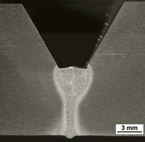 FIGURE 1. Hybrid welded root pass with 0mm gap, 6mm root face, and 60&deg; included angle.