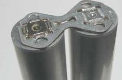 FIGURE4. 150W pulsed Nd:YAG butt welding of 0.04in-thick tabs to battery terminals. FIGURE4. 150W pulsed Nd:YAG butt welding of 0.04in-thick tabs to battery terminals.