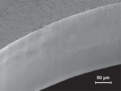 FIGURE 3. Cutting semiconductor wafers with picosecond pulsed lasers increases throughput, improves the quality of cuts, and leaves cutting edges with high strength. FIGURE 3. Cutting semiconductor wafers with picosecond pulsed lasers increases throughput, improves the quality of cuts, and leaves cutting edges with high strength.