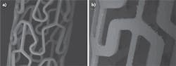 FIGURE 4. Appropriate wavelength, cutting optics, and a rotary stage enable picosecond lasers to compete in speed of cutting and give an advantage in cutting quality of polymeric materials being developed for stents and other medical devices. FIGURE 4. Appropriate wavelength, cutting optics, and a rotary stage enable picosecond lasers to compete in speed of cutting and give an advantage in cutting quality of polymeric materials being developed for stents and other medical devices.