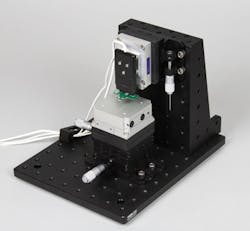 FIGURE 3. A scanning probe microscopy (SPM) instrument is constructed using the Akiyama-probe, nanopositioners, MadPLL instrument controller, and optical components. FIGURE 3. A scanning probe microscopy (SPM) instrument is constructed using the Akiyama-probe, nanopositioners, MadPLL instrument controller, and optical components.