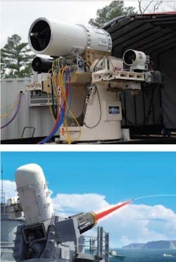 FIGURE 4. The US Navy&rsquo;s Laser Weapon System (LaWS) contains six individual fiber lasers with their beams incoherently combined into a single 33 kW output.