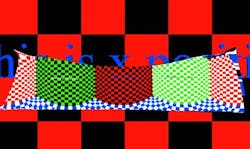 FIGURE 2. A POVRay raytrace shows a simulation of a cubical room with checkerboard wall, viewed through the mirror depicted in the sidebar. FIGURE 2. A POVRay raytrace shows a simulation of a cubical room with checkerboard wall, viewed through the mirror depicted in the sidebar.