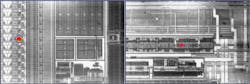 Backside images of memory devices, with photon emission overlay for fault localization were taken with SWIR InGaAs cameras.