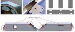 FIGURE 3. Material joining can be improved through a variety of practical process improvements such as laser-machined positioning tabs and aids with coding systems that avoid assembly mistakes. FIGURE 3. Material joining can be improved through a variety of practical process improvements such as laser-machined positioning tabs and aids with coding systems that avoid assembly mistakes.
