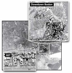 FIGURE 1. A high-resolution infrared image of the greater Boston area was collected at night using a 256 × 256 digital-pixel focal plane array. Insets include the Boston Financial District and MIT. FIGURE 1. A high-resolution infrared image of the greater Boston area was collected at night using a 256 × 256 digital-pixel focal plane array. Insets include the Boston Financial District and MIT.