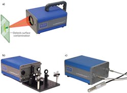 FIGURE 2. Shown are the LaserScan analyzer (a) and LaserScope IR spectrometer coupled to special optics or a fiber-optic probe (b and c).