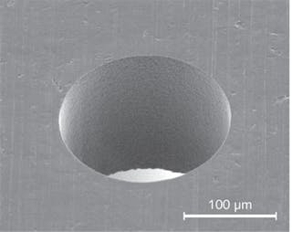 FIGURE 3. A typical hole (200 &mu;m diameter and 250 &mu;m thickness) can be made in
