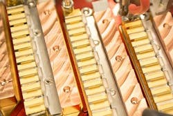 In a 500 W laser module from DirectPhotonics, multiple single emitters are placed side by side by an automated pick-and-place machine and the outputs are optically stacked. The core of the technology is a custom monolithic slow-axis collimator, which enables full access to the brightness of individual diode beamlets. In a 500 W laser module from DirectPhotonics, multiple single emitters are placed side by side by an automated pick-and-place machine and the outputs are optically stacked. The core of the technology is a custom monolithic slow-axis collimator, which enables full access to the brightness of individual diode beamlets.