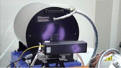 FIGURE 3. The beam power and profile of a 100 kW fiber-laser beam are measured at the same time via the combination of a calorimeter-based power sensor and Rayleigh-scattering beam profiler. FIGURE 3. The beam power and profile of a 100 kW fiber-laser beam are measured at the same time via the combination of a calorimeter-based power sensor and Rayleigh-scattering beam profiler.