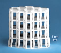 FIGURE 2. A hexagonal microtruss structure can carry compressive loads corresponding to 550 kg/cm2, even with a density less than half of liquid water. FIGURE 2. A hexagonal microtruss structure can carry compressive loads corresponding to 550 kg/cm2, even with a density less than half of liquid water.