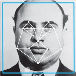 FIGURE 1. Vintage mug shot of Al Capone (U.S. Dept. of Justice; Wikimedia) with face key points. Face recognition relies on identifying the key points, such as the corners of the eyes and mouth, the tips of the nose and mouth, and points on the chin and eyebrows. Some identification points are widely used; others are used only in certain algorithms. With 3D sensors, faces can be mapped similarly in these dimensions. FIGURE 1. Vintage mug shot of Al Capone (U.S. Dept. of Justice; Wikimedia) with face key points. Face recognition relies on identifying the key points, such as the corners of the eyes and mouth, the tips of the nose and mouth, and points on the chin and eyebrows. Some identification points are widely used; others are used only in certain algorithms. With 3D sensors, faces can be mapped similarly in these dimensions.