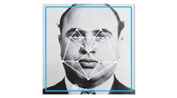 FIGURE 1. Vintage mug shot of Al Capone (U.S. Dept. of Justice; Wikimedia) with face key points. Face recognition relies on identifying the key points, such as the corners of the eyes and mouth, the tips of the nose and mouth, and points on the chin and eyebrows. Some identification points are widely used; others are used only in certain algorithms. With 3D sensors, faces can be mapped similarly in these dimensions. FIGURE 1. Vintage mug shot of Al Capone (U.S. Dept. of Justice; Wikimedia) with face key points. Face recognition relies on identifying the key points, such as the corners of the eyes and mouth, the tips of the nose and mouth, and points on the chin and eyebrows. Some identification points are widely used; others are used only in certain algorithms. With 3D sensors, faces can be mapped similarly in these dimensions.