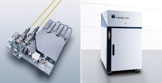 FIGURE 2. Light from high-power laser-diode bars is optically combined and fed into optical fibers (yellow) in this direct-diode light source unit from TRUMPF used for materials processing. A 6000 W direct-diode laser is shown in the inset.