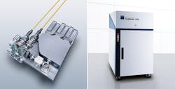 FIGURE 2. Light from high-power laser-diode bars is optically combined and fed into optical fibers (yellow) in this direct-diode light source unit from TRUMPF used for materials processing. A 6000 W direct-diode laser is shown in the inset. FIGURE 2. Light from high-power laser-diode bars is optically combined and fed into optical fibers (yellow) in this direct-diode light source unit from TRUMPF used for materials processing. A 6000 W direct-diode laser is shown in the inset.