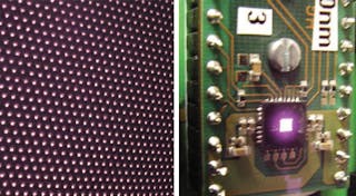 FIGURE 4. A VCSEL-based illuminator projects a pattern of spots that can be used to capture depth information in a 3D scene. An 8 W VCSEL array (inset) is only 1.5 mm square.
