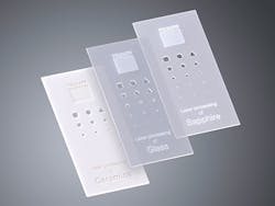 FIGURE 2. Multiple cut-out shapes and sizes fabricated in ceramic, glass, and sapphire using an ultrashort pulse laser. FIGURE 2. Multiple cut-out shapes and sizes fabricated in ceramic, glass, and sapphire using an ultrashort pulse laser.