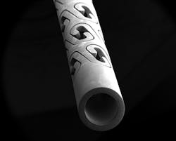 FIGURE 4. Complex pattern cut into an extruded metal tube by an ultra-short pulse laser. FIGURE 4. Complex pattern cut into an extruded metal tube by an ultra-short pulse laser.