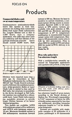 FIGURE 4. It took five years for CW room-temperature laser diodes to reach the market, and when they did, I wrote the new product story in Aug. 1975.