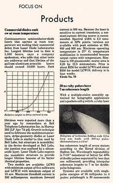 FIGURE 4. It took five years for CW room-temperature laser diodes to reach the market, and when they did, I wrote the new product story in Aug. 1975. FIGURE 4. It took five years for CW room-temperature laser diodes to reach the market, and when they did, I wrote the new product story in Aug. 1975.