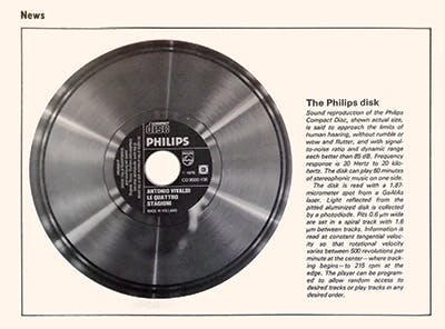 FIGURE 5. Philips NV demonstrated a preliminary version of its audio CD player, based on a 780 nm GaAlAs laser, described in our July 1979 issue.