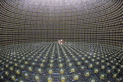 FIGURE 4. Water starts to fill the tank of the Super-Kamiokande neutrino observatory, covering some photomultipliers.