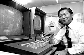 FIGURE 3. Masahiro Kawahata at the control center for Hi-OVIS, circa 1981.