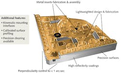 FIGURE 3. A precision glass-ceramic stage shows integrated features, including mirrors and mounting interfaces. FIGURE 3. A precision glass-ceramic stage shows integrated features, including mirrors and mounting interfaces.