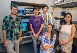 (L-R) Samuel Kenny, Zhengyang Zhang, Ke Xu, Margaret Hauser, and Wan Li have invented a new technology to image single molecules with unprecedented spectral and spatial resolution.