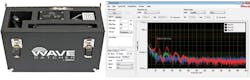 FIGURE 1. Using a portable site-survey tool such as the WaveCatcher enables end users to do their own environmental site surveys (left). A screenshot of an environmental frequency spectrum analysis done by the WaveCatcher site-survey tool shows the results of a simultaneous three-axis measurement (right). A noise peak at about 59 Hz has been identified. FIGURE 1. Using a portable site-survey tool such as the WaveCatcher enables end users to do their own environmental site surveys (left). A screenshot of an environmental frequency spectrum analysis done by the WaveCatcher site-survey tool shows the results of a simultaneous three-axis measurement (right). A noise peak at about 59 Hz has been identified.