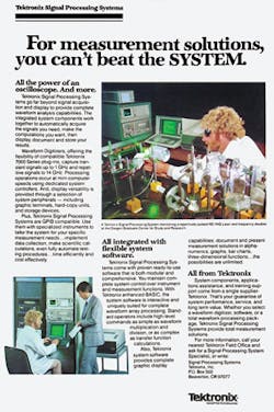 FIGURE 3. A Tektronix 'Signal Processing System,' which offered the power of an oscilloscope, went beyond acquiring and displaying signals to digitally analyze signals and document and store the results. FIGURE 3. A Tektronix 'Signal Processing System,' which offered the power of an oscilloscope, went beyond acquiring and displaying signals to digitally analyze signals and document and store the results.