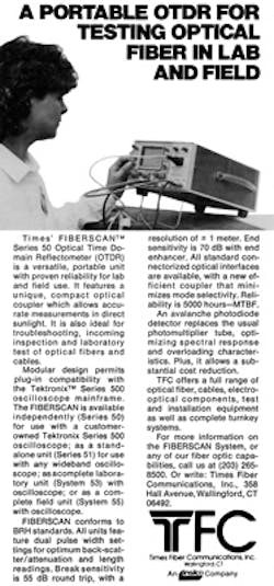 FIGURE 4. A Times Fiber Communications portable optical time-domain reflectometer featured a compact optical coupler that allowed accurate measurements in direct sunlight.