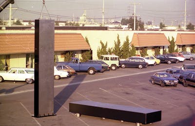 FIGURE 5. A 20-ft vertical optical table built to support a fiber draw tower, outside Newport&apos;s plant in Fountain Valley, CA.