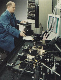 FIGURE 8. A six-axis stage with active alignment could align a probe to a 2 μm waveguide with 10 nm resolution within a second or two. FIGURE 8. A six-axis stage with active alignment could align a probe to a 2 μm waveguide with 10 nm resolution within a second or two.