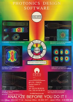 FIGURE 3. SOLSTIS software from OPTIS, advertised in October 1995, included laser beam propagation analysis. FIGURE 3. SOLSTIS software from OPTIS, advertised in October 1995, included laser beam propagation analysis.