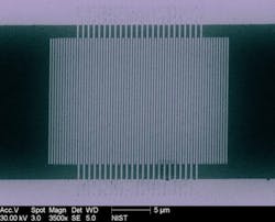 A colorized micrograph shows a NIST-made single-photon detector made of superconducting nanowires patterned on molybdenum silicide. A colorized micrograph shows a NIST-made single-photon detector made of superconducting nanowires patterned on molybdenum silicide.