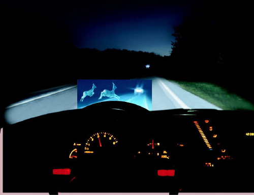 FIGURE 1. Vehicles equipped with near-infrared night-vision systems powered by LEDs deliver high-resolution images of hazards in the road that drivers could not see with standard headlights.