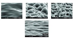 FIGURE 2. Material surface profiles of Luminit HOEs have microrelief patterns that result in symmetric profiles (top) and asymmetric (elliptical) profiles (bottom). FIGURE 2. Material surface profiles of Luminit HOEs have microrelief patterns that result in symmetric profiles (top) and asymmetric (elliptical) profiles (bottom).