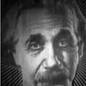 FIGURE 3. This 512 &times; 512 pixel image of Einstein was produced by a shortwave infrared (SWIR) compressive-sensing (CS) camera.